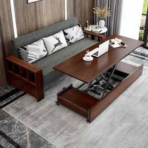 沙发床可折叠带电动茶几遥控 实木桌床一体两用多功能双人伸缩床