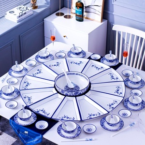 圆桌扇形盘子菜盘家用网红中式陶瓷团圆拼盘餐具组合碗碟套装