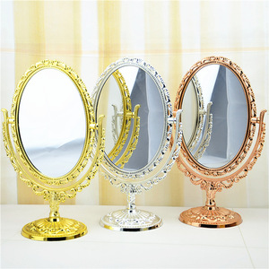 外贸化妆镜 台式双面镜 椭圆镜 金色美妆桌面梳妆镜子十元店