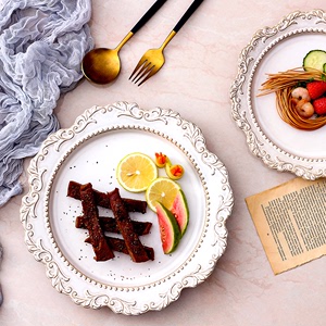 法式复古浮雕西餐意面餐盘陶瓷餐具家用汤盘甜品盘菜盘子沙拉盘子
