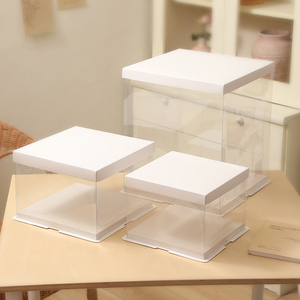 网红半透明生日蛋糕盒子4四6寸8 10 12双层加高方形透明包装盒子2