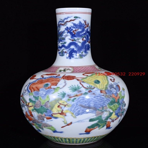 093古董古玩古瓷器收藏  大清雍正年制五彩刀马旦故事纹天球瓶