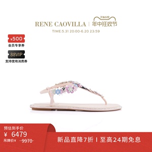 【新品直降】RENE CAOVILLA ROXANNE系列花朵夹趾平跟凉鞋