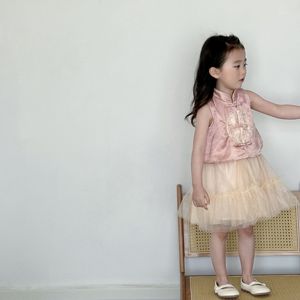 女童中国风旗袍马甲网纱裙套装2024夏季新款女孩古风公主裙两件套