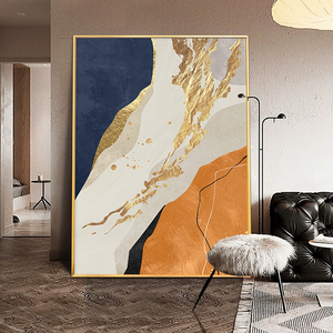 手绘油画抽象橙色金箔玄关装饰画现代轻奢客厅背景墙大幅定制挂画