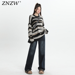 ZNZW美式阔腿牛仔裤女2024春季新款九分直筒长裤高腰小个子拖地裤