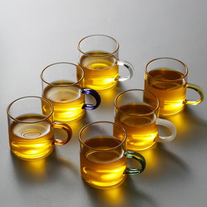 耐热玻璃彩色小茶杯带把杯透明主人杯直把家用红茶耳把杯功夫茶具