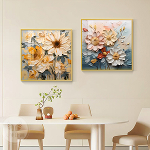 大芬村油画餐厅装饰画正方形客厅沙发背景墙挂画抽象花卉卧室壁画