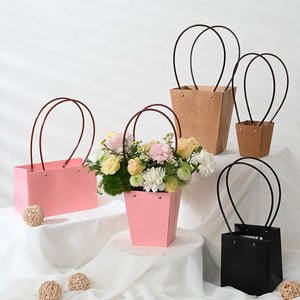 520母亲节牛皮纸手提花盒包装盒韩式礼品袋加厚纸质花店花束鲜花