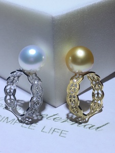 DIY珍珠戒指配件K金饰品指环空托蜜蜡玉石戒托蕾丝工艺代镶嵌精致