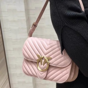 香港直邮正品代购Pinko燕子包品高新款粉色斜纹羊皮方包女包斜挎