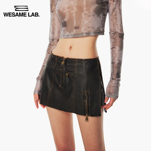 WESAME LAB原创设计A字防走光机车裙裤低腰弹力小皮裙短裙半身裙