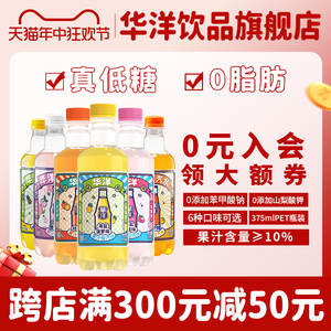 华洋汽水碳酸饮料375mlPET24瓶装塑包桔橙海盐果汁汽水老广州风味