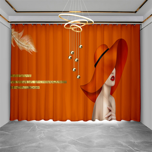 橙色窗帘遮光2024新款专用网红客厅美容院轻奢现代简约橘色隔断帘