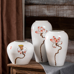 花瓶摆件客厅插花陶瓷花盆新中式干花花器景德镇复古小陶罐装饰品