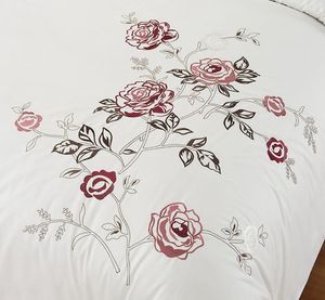 刺绣绣花全棉纯棉1.82.0床上用品双人素白色田园床单被套四件套