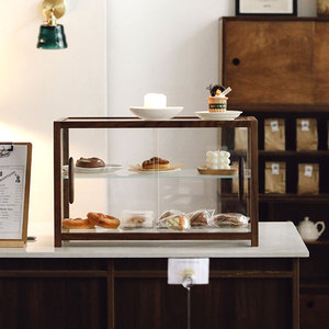 胡桃木实木面包柜商用玻璃面包展示柜咖啡店烘焙甜品陈列架收纳柜
