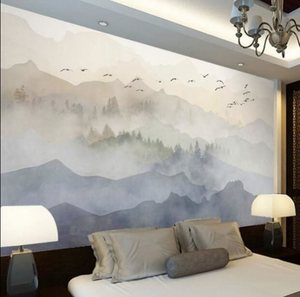 新中式手绘大山墙纸禅意古典艺术壁纸客厅电视背景墙水墨山水壁画
