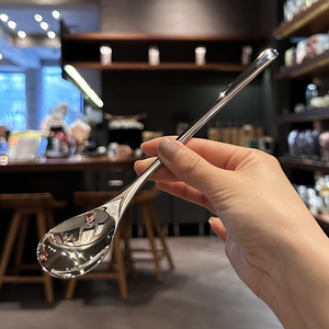 精致到骨子里！咖啡搅拌勺子！韩式18/10不锈钢饭勺长柄实心冰勺