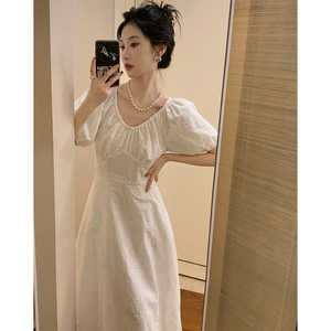 白色连衣裙2024新款裙子女夏季法式气质高级雪纺复古仙气短袖长裙