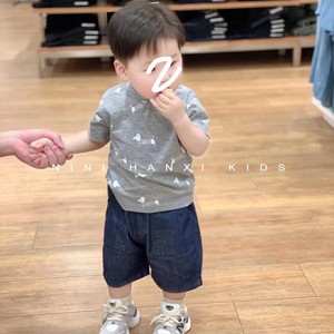 韩国童装男女童短袖套装夏季新洋气时髦印花休闲纯棉T恤牛仔短裤