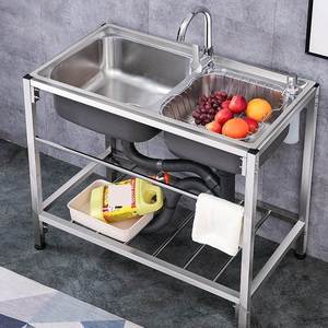 。厨房简易不锈钢水槽洗菜盆带支架子单槽水池水盆家用洗碗池洗手