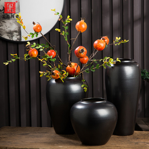 景德镇陶瓷花瓶哑光黑色中式家居花屏客厅电视柜插花陶罐干花花器