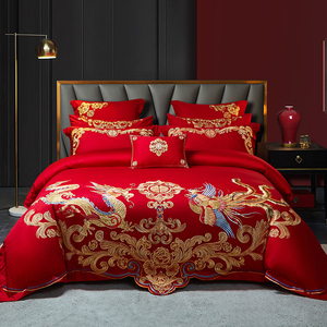 猫人长绒棉婚庆四件套纯棉结婚被套罩全棉床单大红色高档新婚床品