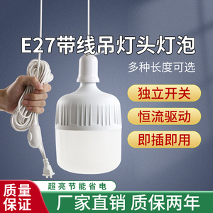 家用LED灯泡螺口E27带插头开关线节能灯泡10w20w30w悬挂式小夜灯