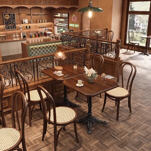 复古咖啡厅桌椅组合甜品烘焙店椅子奶茶店法式西餐厅实木桌子商用