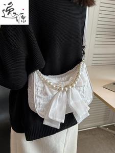 小ck法式小众包包女新款潮高级感时尚腋下包可爱蝴蝶结珍珠斜挎包