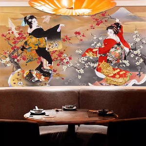 日式浮世绘和风墙纸日本餐厅包间墙面装饰画仕女图日料寿司店壁纸