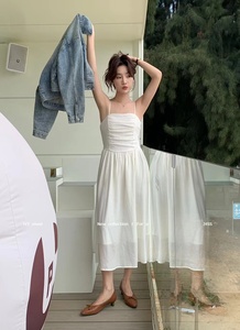 lVY艾薇春季新款韩系白色中长款修身显瘦吊带连衣裙女小个子内搭