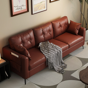沙发小户型复古服装店出租房屋休息区接待办公双三人皮质沙发客厅