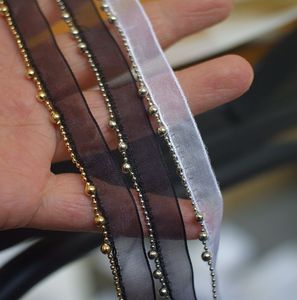 宽1.3cm网纱丝带串珠钉珠管手缝花边辅料DIY衣服领口袖子手工装饰