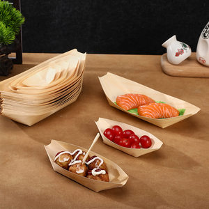 一次性纸船木皮船盒冷菜装饰点缀船形丸子打包盒寿司刺身摆盘小船