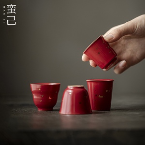 南杭｜山楂红撒金品茗杯功夫茶具陶瓷家用红色烫金小茶杯子茶壶