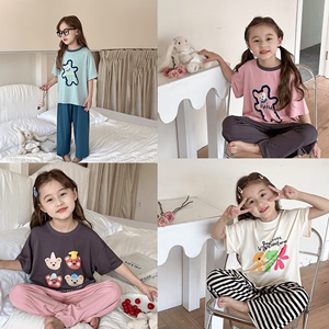 韩国儿童睡衣夏季卡通家居服套装男童女童莫代尔薄款空调服两件套