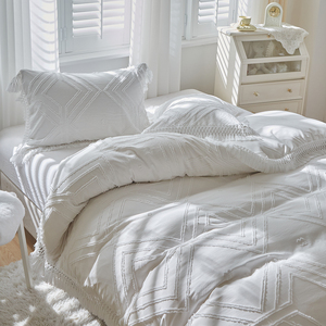 ins民族风流苏白色四件套波西米亚民宿床上用品个性纯白被套床单