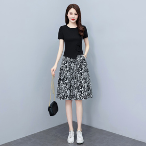 棉麻连衣裙女2024夏季新款气质时尚韩版修身显瘦两件套装印花裙子