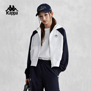 Kappa卡帕复古开身帽衫2024新款女运动卫衣串标撞色外套K0E42MK20