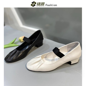 臻路Zhenlu春新款韩版时尚舒适中跟单鞋羊皮赫本风法式玛丽珍女鞋