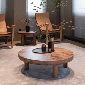 北欧实木原木茶几现代简约复古设计师木质小茶桌客厅家用圆形茶台