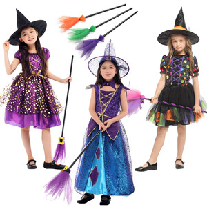 万圣节儿童服装 幼儿园化装舞会cos女童女巫衣服巫婆扫把飞天女巫