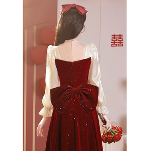 敬酒服平时可穿新娘红色小个子订婚连衣裙在逃公主回门礼服女夏季
