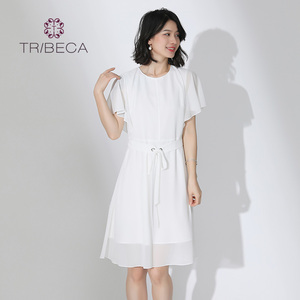 TRIBECA翠贝卡夏季商场同款时尚系带收腰修身连衣裙