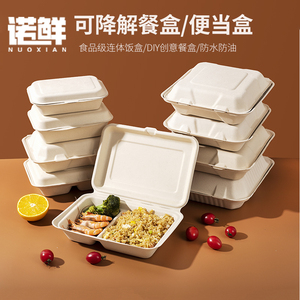 一次性饭盒餐盒家用商用 打包盒带盖连体可降解打包盒水果盒分格