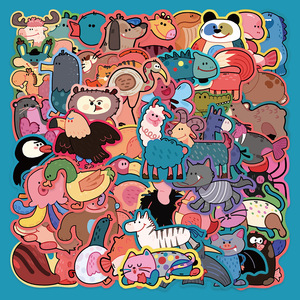 50张原创卡通奇怪动物园贴纸行李箱手机壳手账可爱小动物装饰贴画
