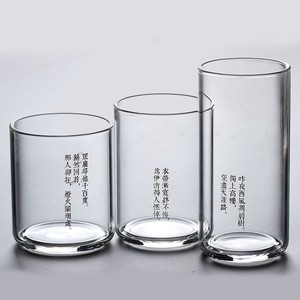 耐高温玻璃杯 透明水杯直身牛奶杯直筒加厚耐热泡茶诗词杯子