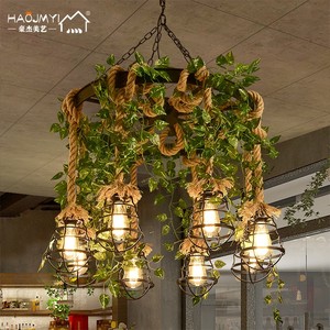创意植物吊灯主题餐厅清吧咖啡厅火锅店工业风卡座复古麻绳吊灯具